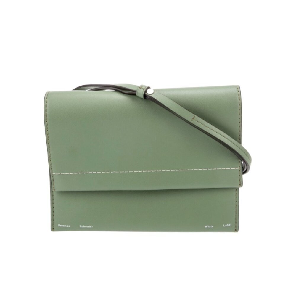 Proenza Schouler Crossbody Bag Purse Womens Sage Green Leather Accordion Flap